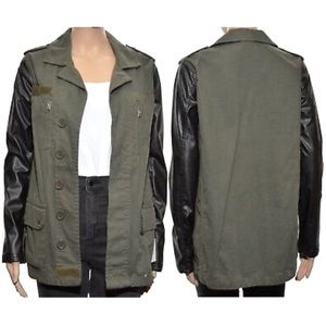 Women’s Army Green Jacket with Leather Sleeves